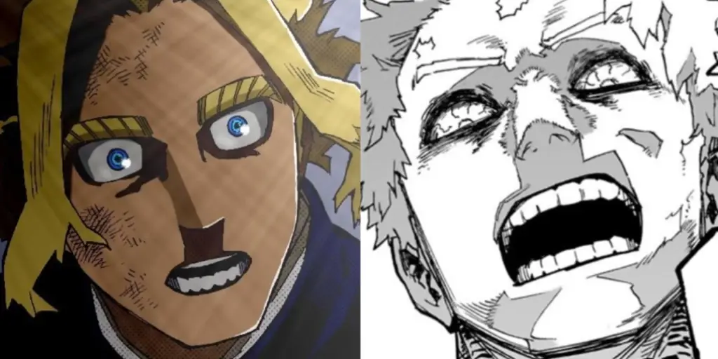 Pertarungan klimaks antara All Might dan All For One Gambar All Might melawan All For One di My Hero Academia musim 3